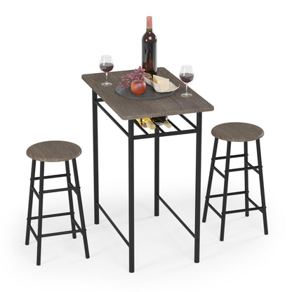 Bar Table with 2 Bar Stools, Pub Dining Table Set, Kitchen Counter Height Table with Bar Chairs, Bistro Table Sets for Kitchen Living Room, Built in Storage Layer