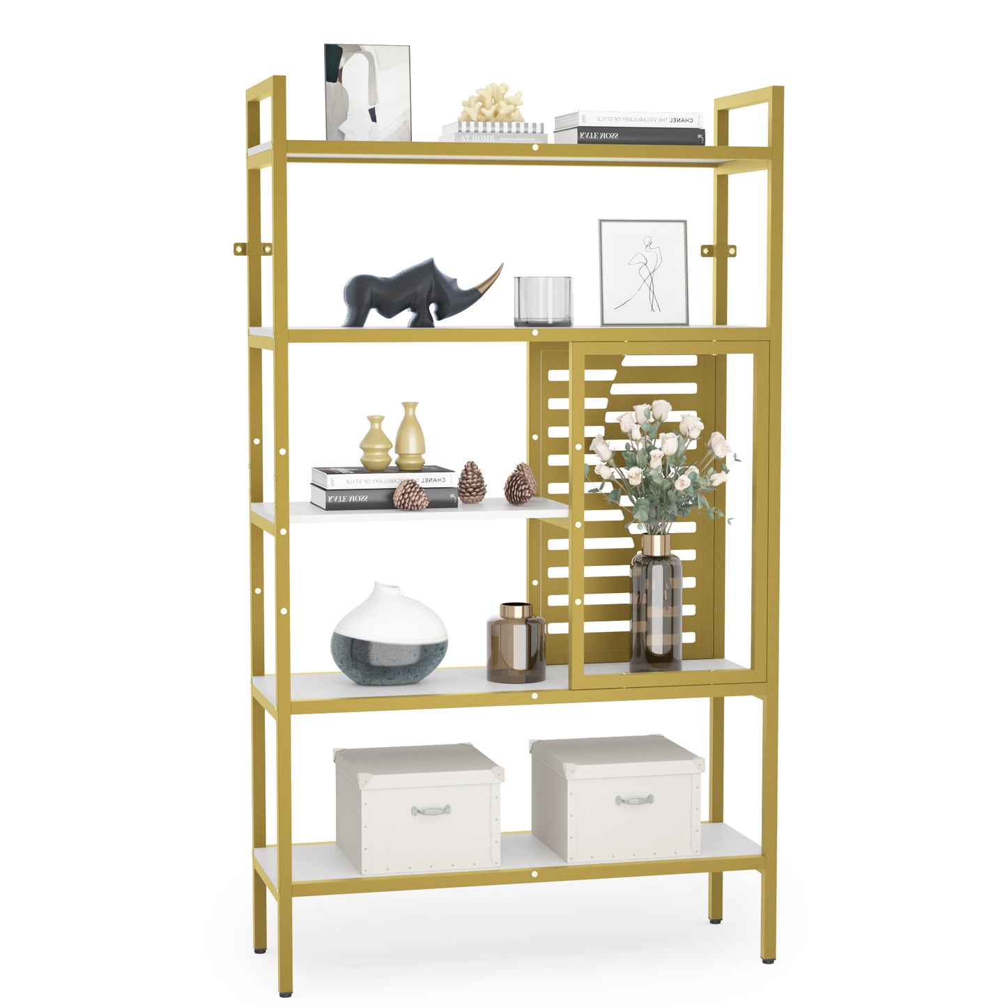 Adjustable Bookshelf with 5 Open Storage Shelves for Living Room Bedroom Kitchen Office