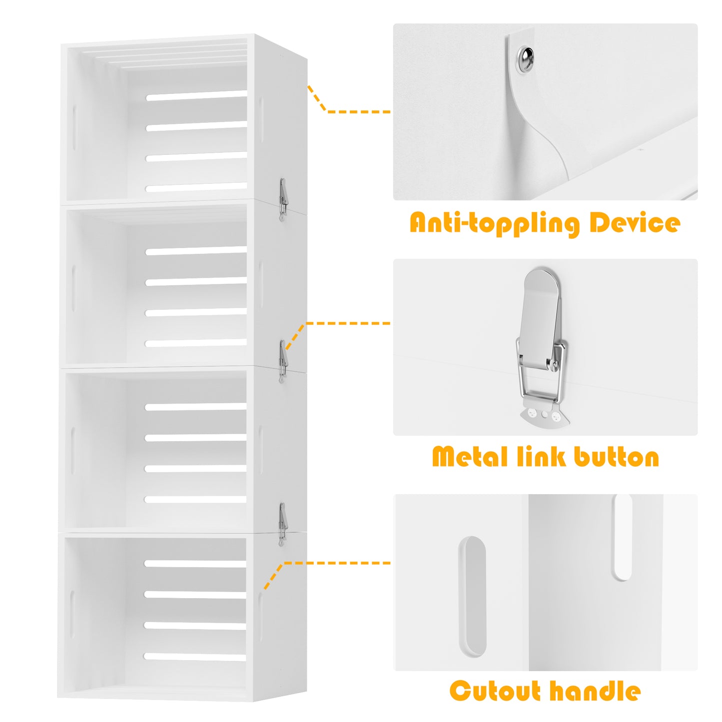 4-Tier Adjustable Kids Bookshelf, 52 inch Stackable Toy Storage Organizer, Toy Boxes for Reading, Storing, Playing(White)