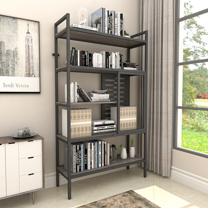 Adjustable Bookshelf with 5 Open Storage Shelves for Living Room Bedroom Kitchen Office