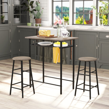 Bar Table with 2 Bar Stools, Pub Dining Table Set, Kitchen Counter Height Table with Bar Chairs, Bistro Table Sets for Kitchen Living Room, Built in Storage Layer