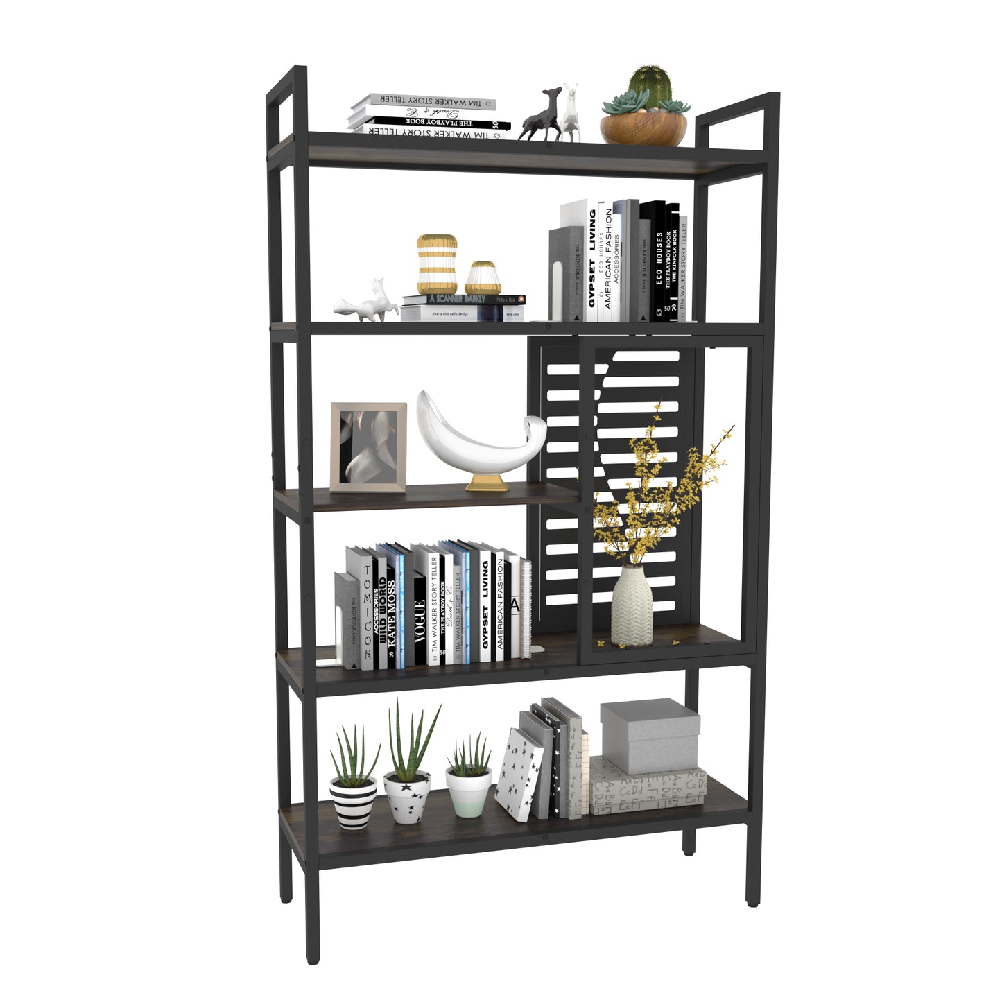 Adjustable Bookshelf with 5 Open Storage Shelves for Living Room Bedroom Kitchen Office