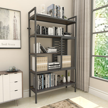 Adjustable Bookshelf with 5 Open Storage Shelves for Living Room Bedroom Kitchen Office