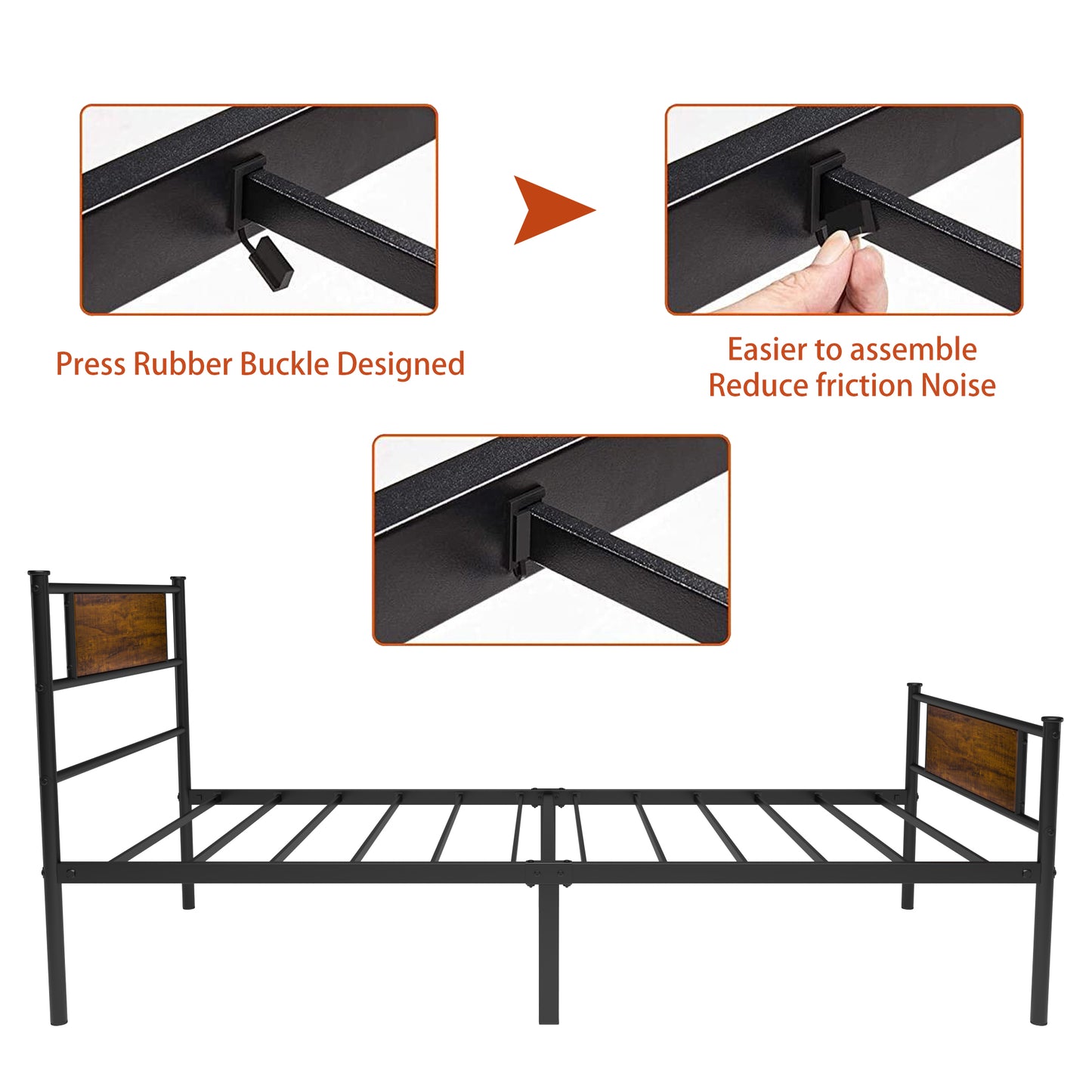 Twin Bed Frame with Headboard, 12.7 Inch Metal Platform Bed Frames No Box Spring Needed, Black Single Bed Heavy Duty Steel Slat Support,Easy Assembly