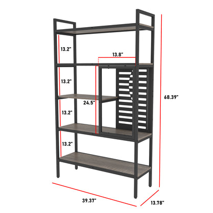 Adjustable Bookshelf with 5 Open Storage Shelves for Living Room Bedroom Kitchen Office