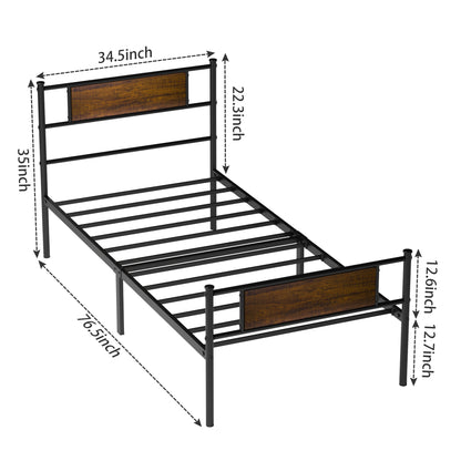 Twin Bed Frame with Headboard, 12.7 Inch Metal Platform Bed Frames No Box Spring Needed, Black Single Bed Heavy Duty Steel Slat Support,Easy Assembly