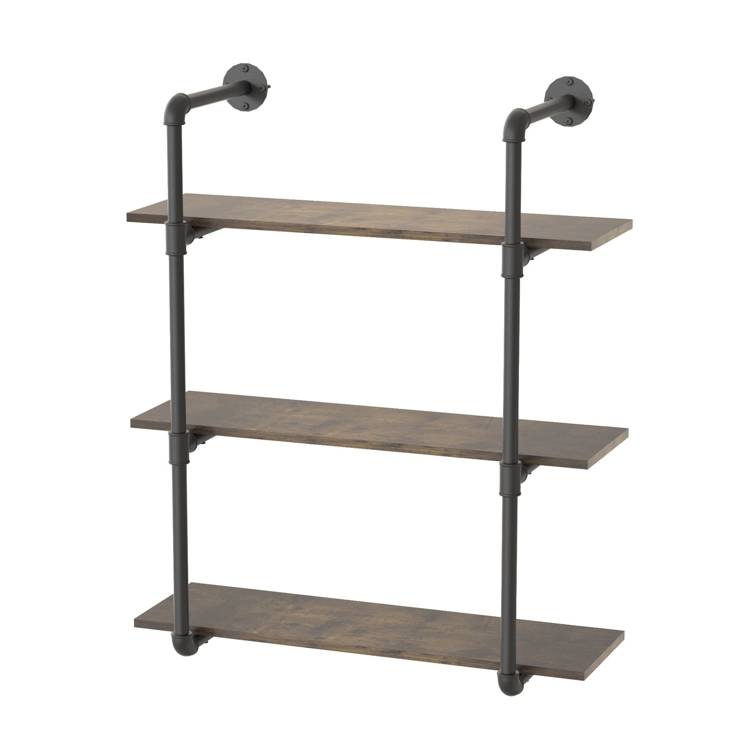 Industrial Shelves Floating Shelves for Wall, 31.5” Pipe Shelving Rustic Wood Bookshelf Bar Shelves, Wall Shelves for Living Room, Kitchen (Brown,3 Tier)