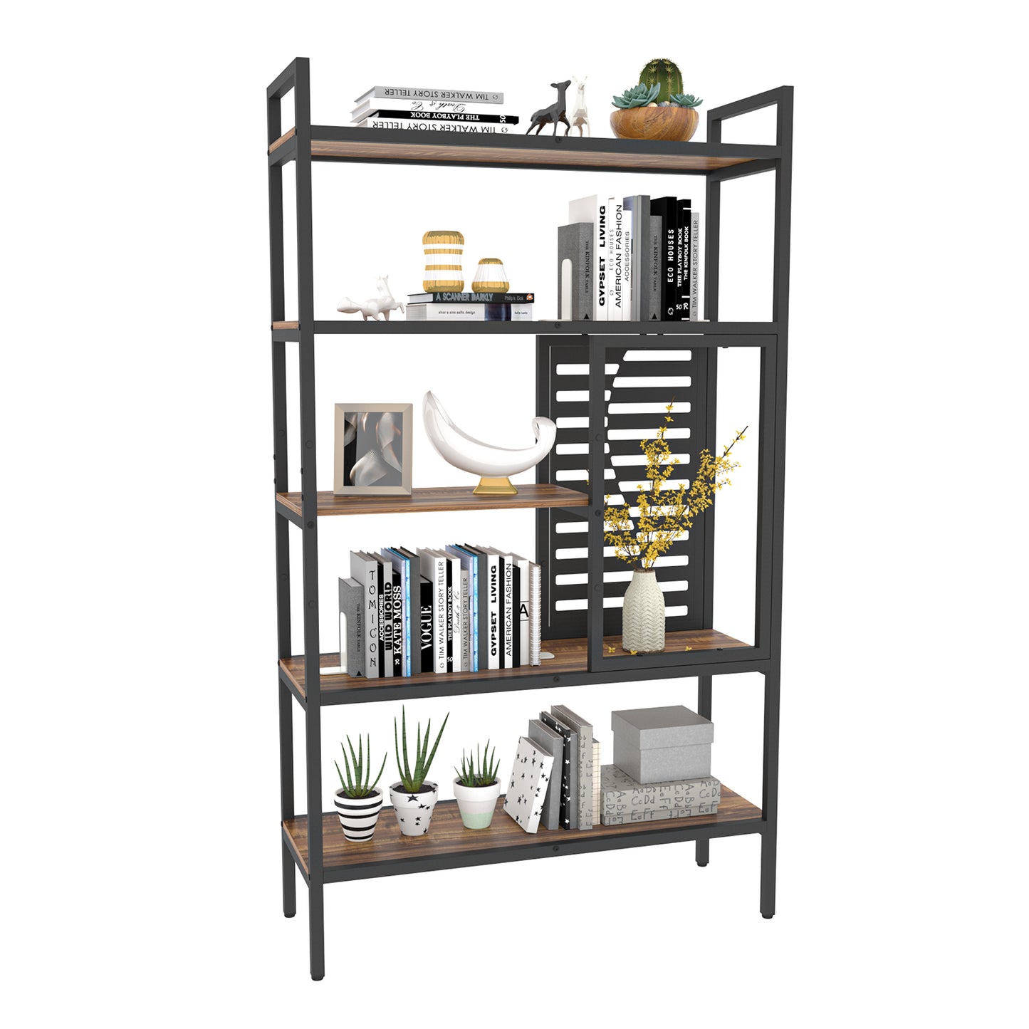 Adjustable Bookshelf with 5 Open Storage Shelves for Living Room Bedroom Kitchen Office