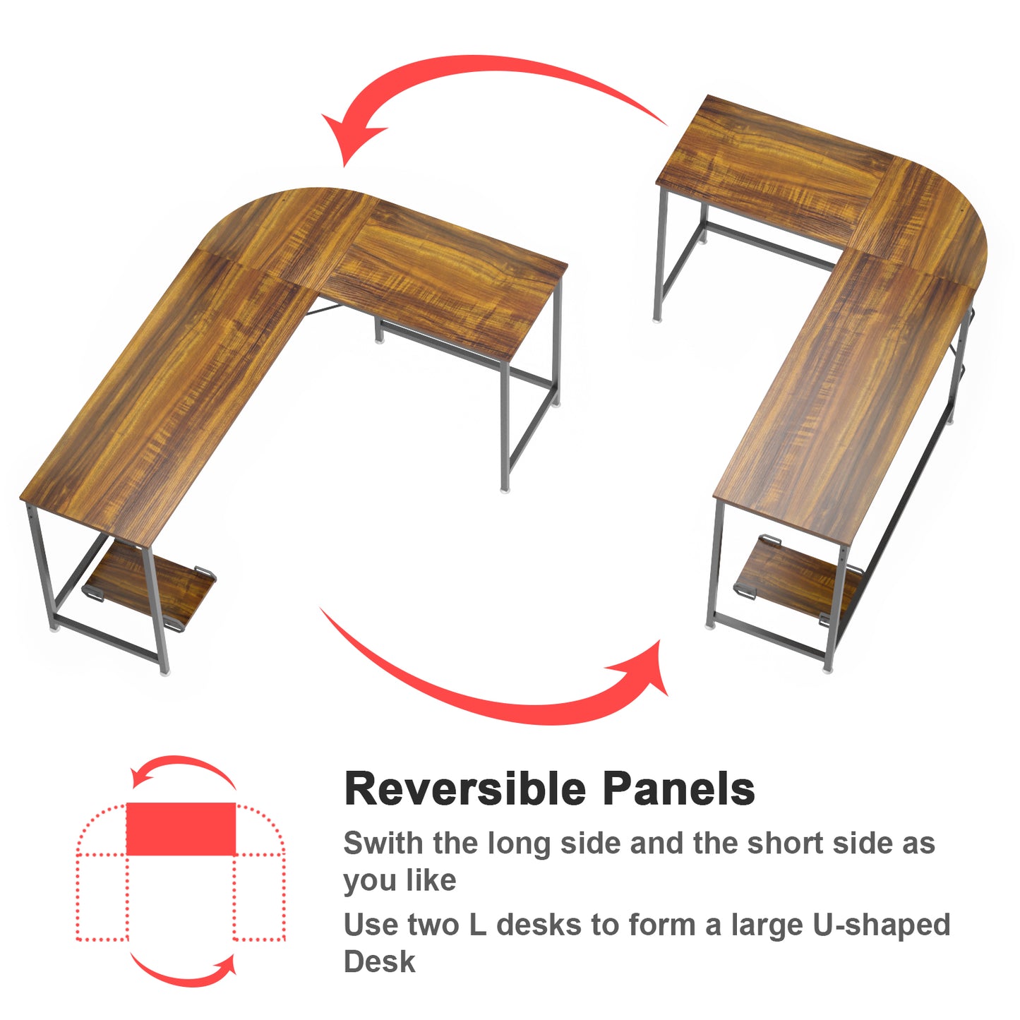 Reversible L Shaped Computer Desk, Large Corner Computer Gaming Desks for Home Office, Sturdy PC Laptop Workstation Wooden Table with Lots of Leg Room and Surface Top Space