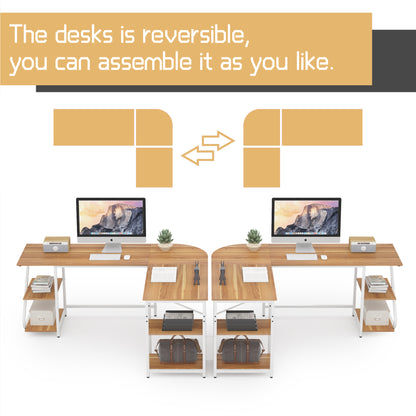 L Shaped Desk Reversible Corner Computer L Desk with Storage Shelves for Home Office