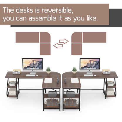 L Shaped Desk Reversible Corner Computer L Desk with Storage Shelves for Home Office