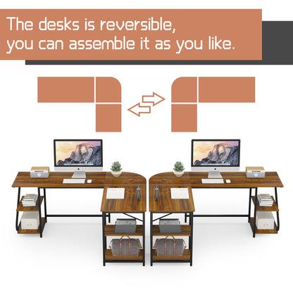 L Shaped Desk Reversible Corner Computer L Desk with Storage Shelves for Home Office