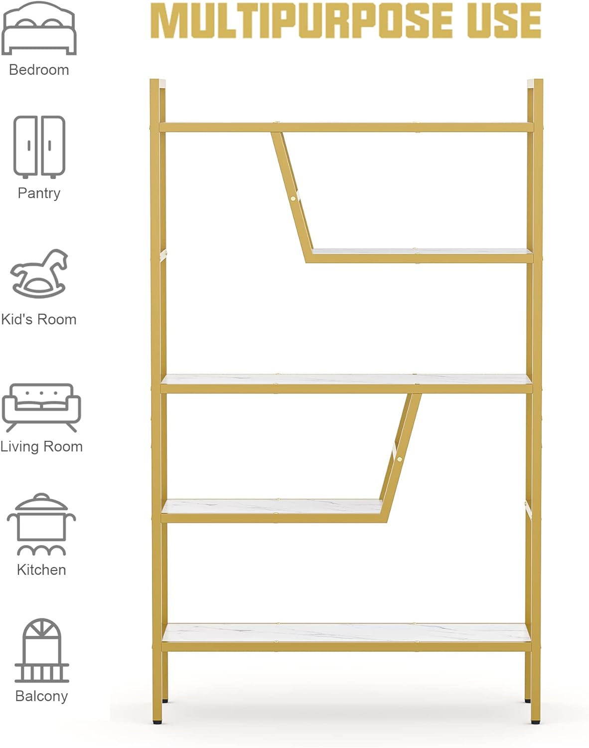 5-Tier Adjustable Bookshelf Wood Bookcase with Metal Frame Book Shelf Organizer for Living Room/Bedroom/Study Room