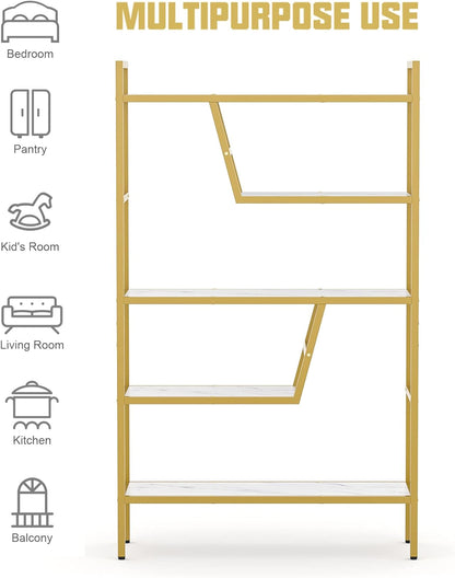 5-Tier Adjustable Bookshelf Wood Bookcase with Metal Frame Book Shelf Organizer for Living Room/Bedroom/Study Room