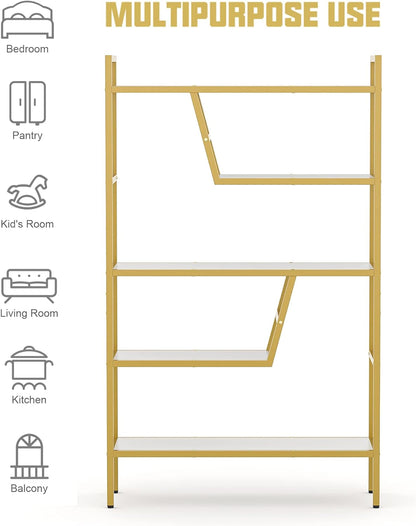 5-Tier Adjustable Bookshelf Wood Bookcase with Metal Frame Book Shelf Organizer for Living Room/Bedroom/Study Room