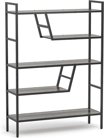 5-Tier Adjustable Bookshelf Wood Bookcase with Metal Frame Book Shelf Organizer for Living Room/Bedroom/Study Room