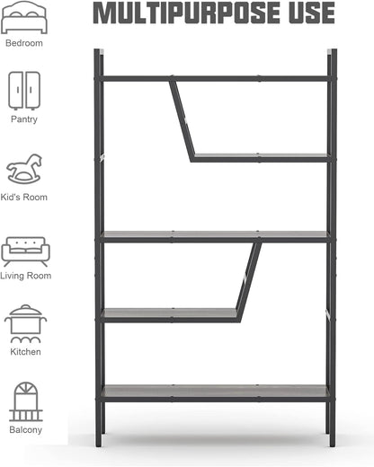 5-Tier Adjustable Bookshelf Wood Bookcase with Metal Frame Book Shelf Organizer for Living Room/Bedroom/Study Room