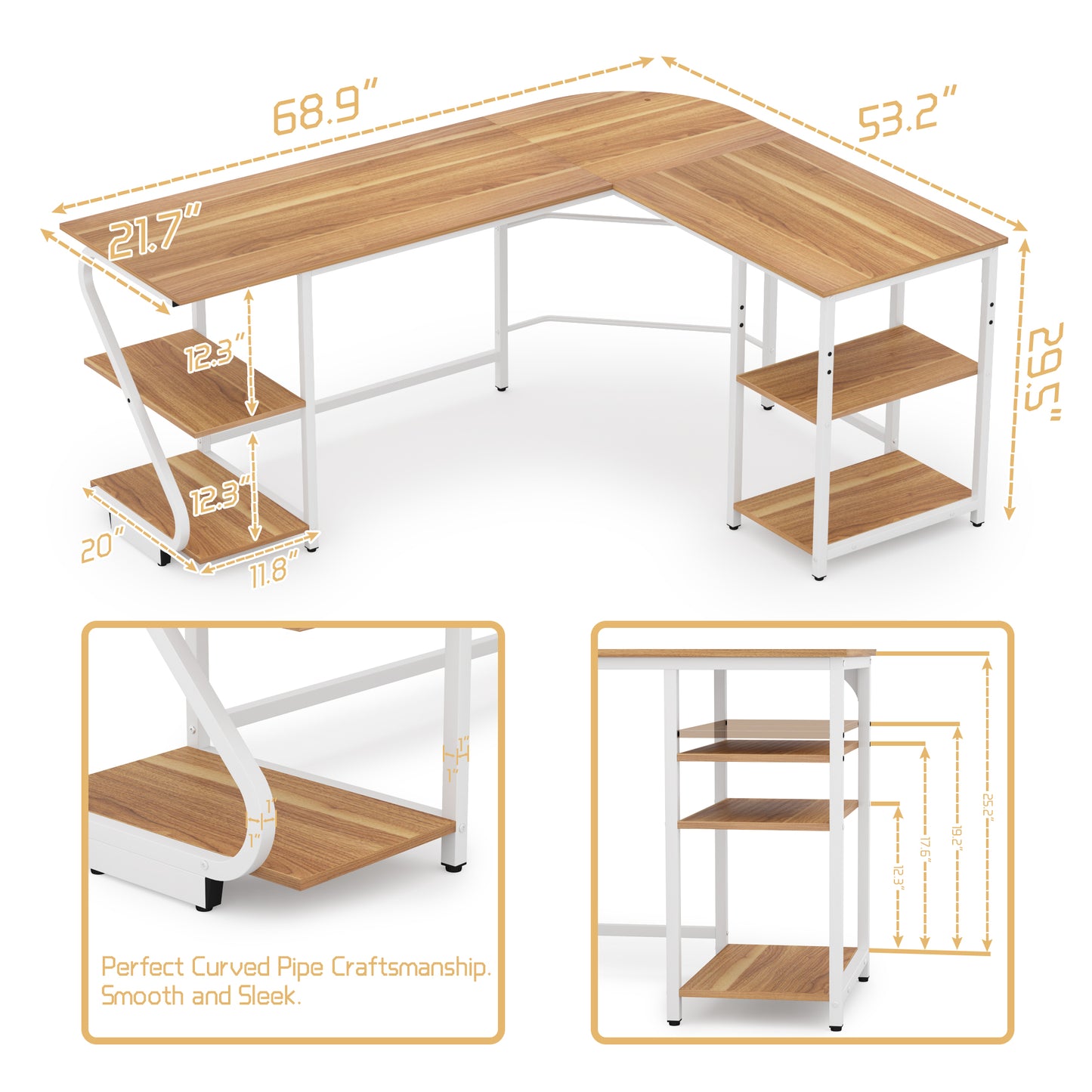 L Shaped Desk Reversible Corner Computer L Desk with Storage Shelves for Home Office