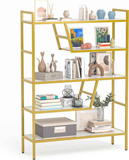 5-Tier Adjustable Bookshelf Wood Bookcase with Metal Frame Book Shelf Organizer for Living Room/Bedroom/Study Room