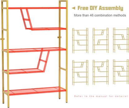 5-Tier Adjustable Bookshelf Wood Bookcase with Metal Frame Book Shelf Organizer for Living Room/Bedroom/Study Room