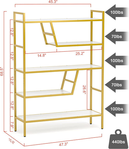 5-Tier Adjustable Bookshelf Wood Bookcase with Metal Frame Book Shelf Organizer for Living Room/Bedroom/Study Room