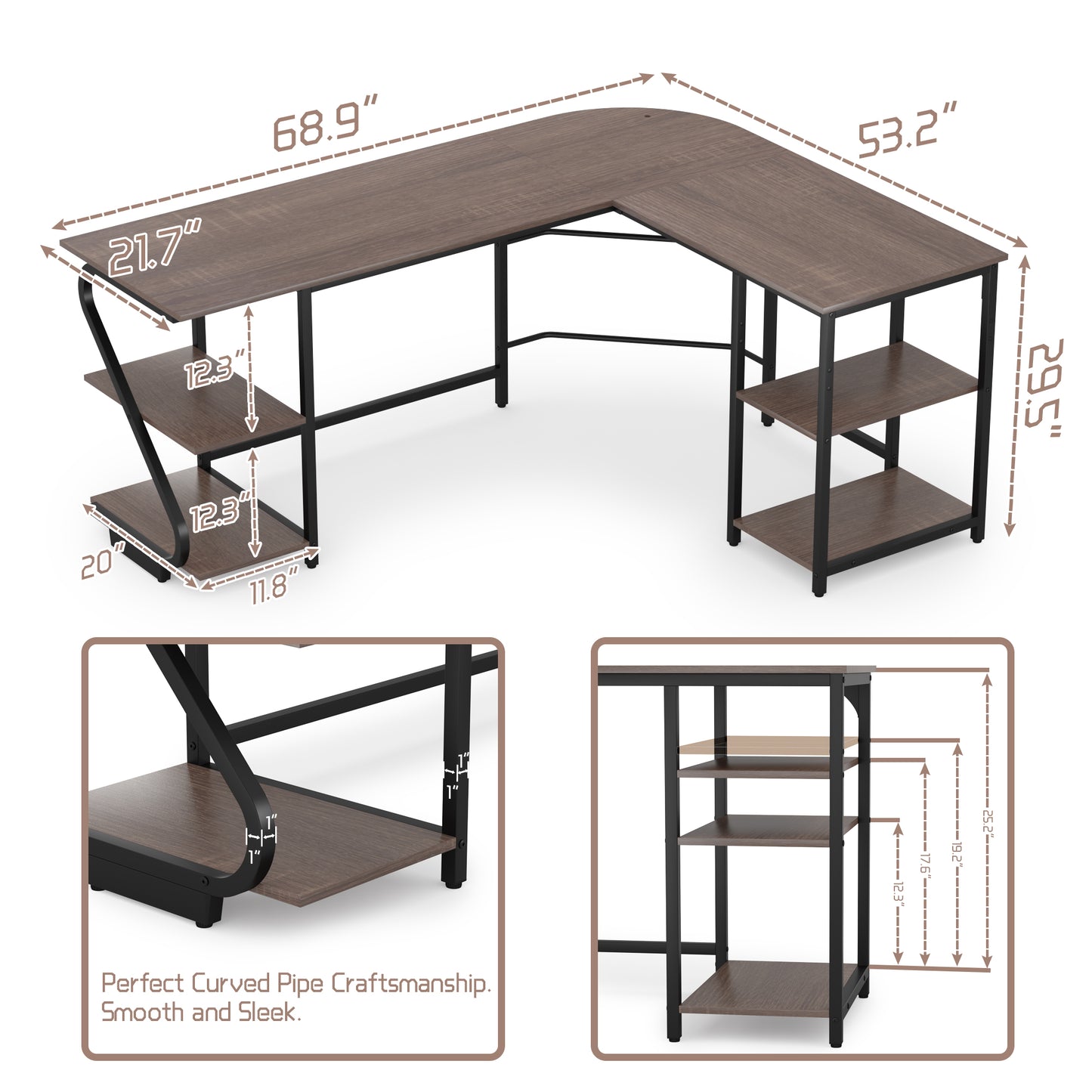 L Shaped Desk Reversible Corner Computer L Desk with Storage Shelves for Home Office