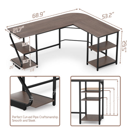 L Shaped Desk Reversible Corner Computer L Desk with Storage Shelves for Home Office