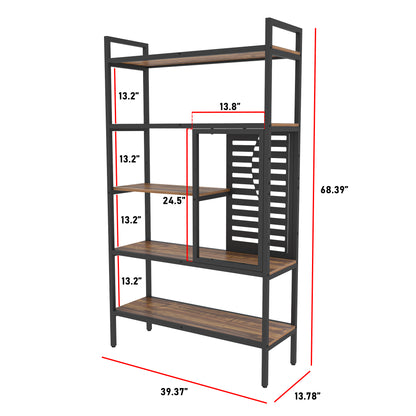 Adjustable Bookshelf with 5 Open Storage Shelves for Living Room Bedroom Kitchen Office