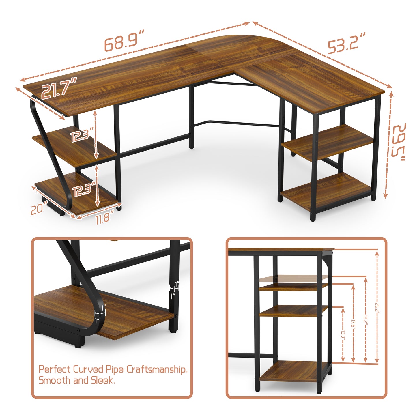 L Shaped Desk Reversible Corner Computer L Desk with Storage Shelves for Home Office