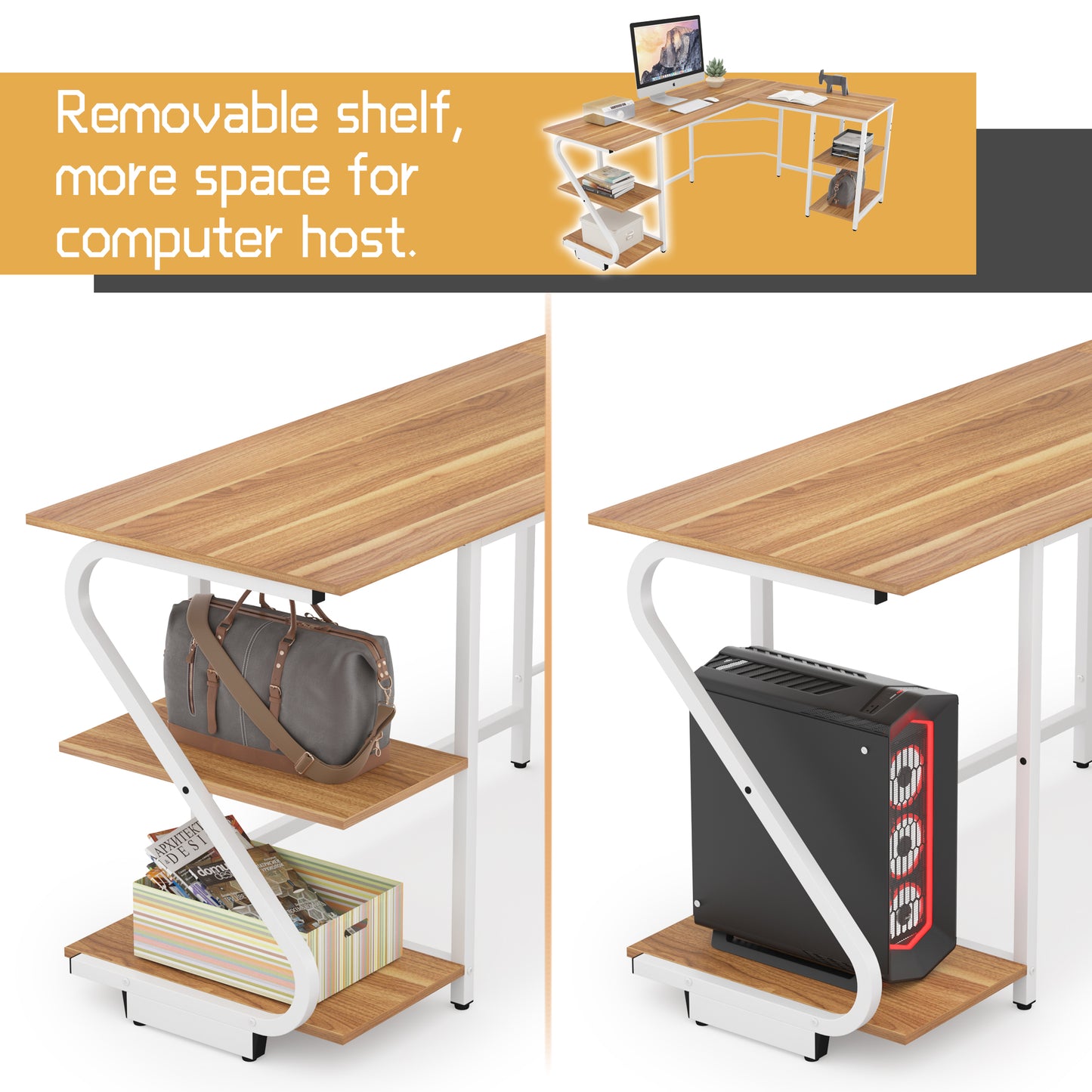 L Shaped Desk Reversible Corner Computer L Desk with Storage Shelves for Home Office