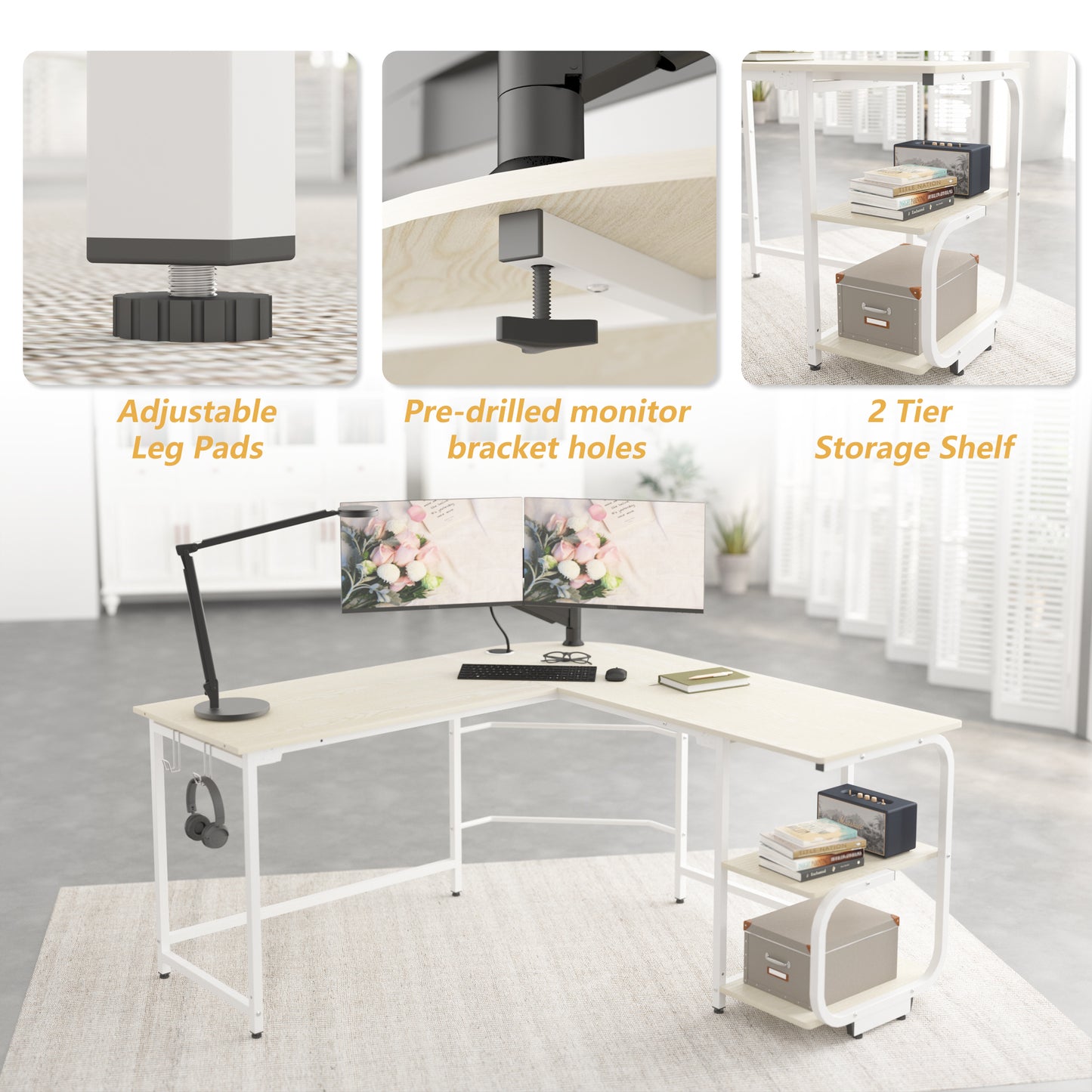 L Shaped Office Desk Reversible Corner Computer Desk for Home Office