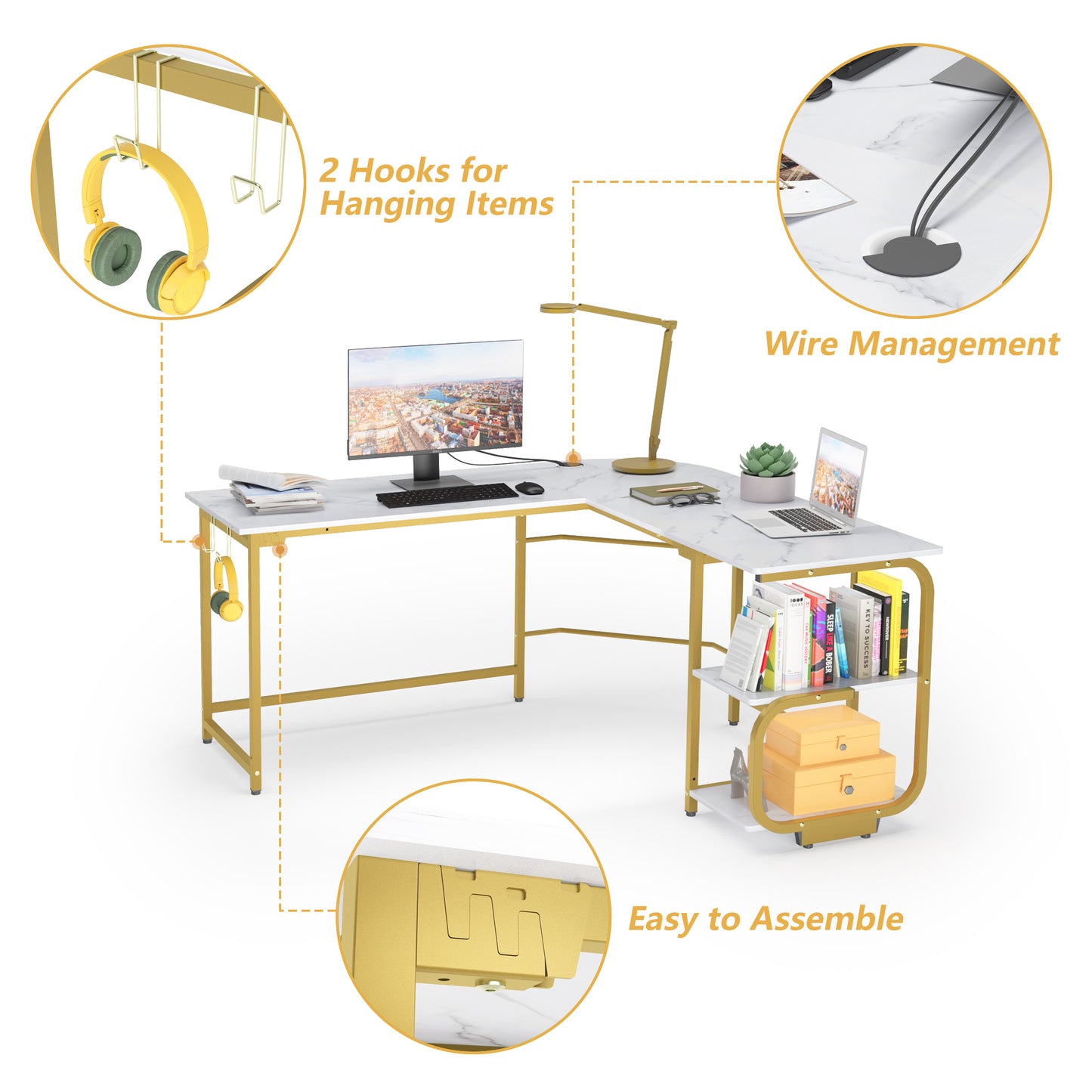 L Shaped Office Desk Reversible Corner Computer Desk for Home Office