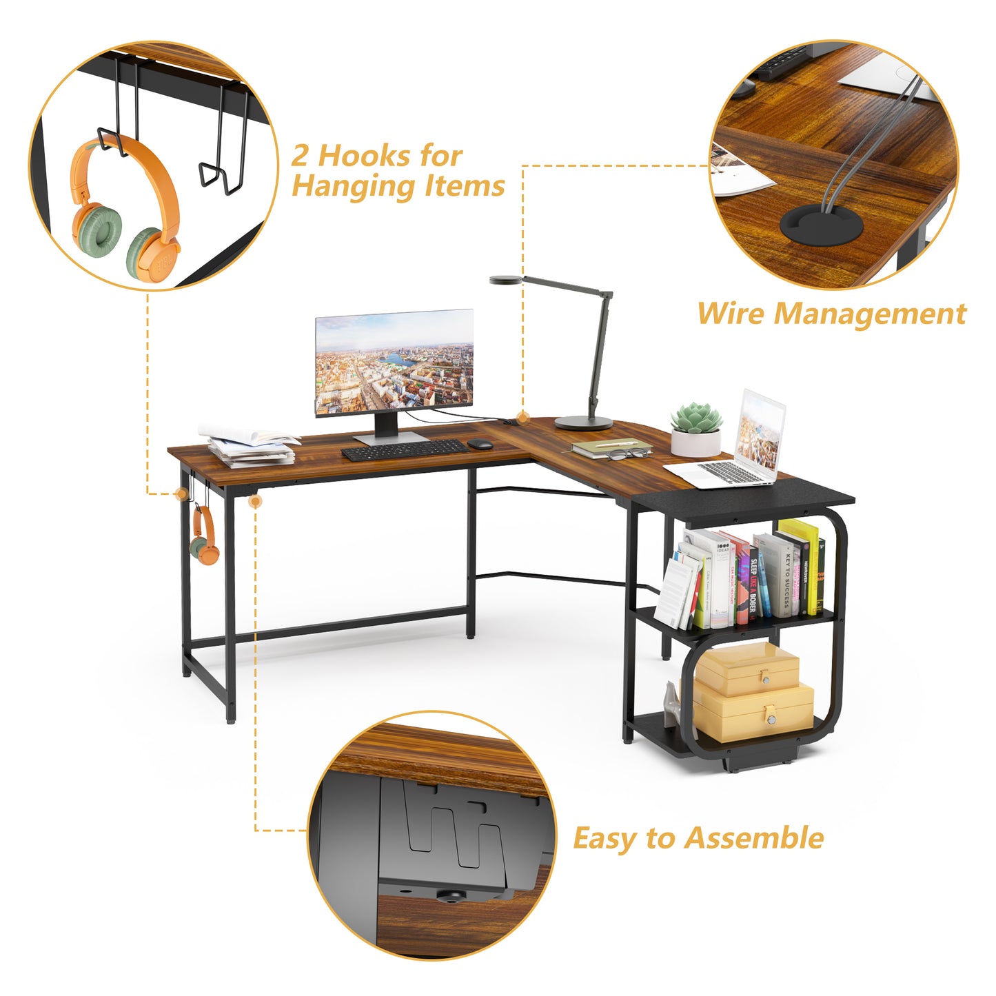 L Shaped Office Desk Reversible Corner Computer Desk for Home Office