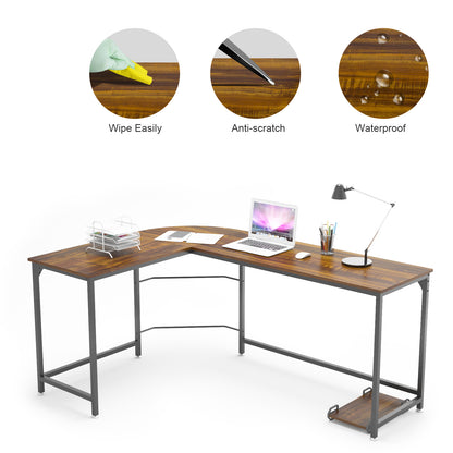 Reversible L Shaped Computer Desk, Large Corner Computer Gaming Desks for Home Office, Sturdy PC Laptop Workstation Wooden Table with Lots of Leg Room and Surface Top Space